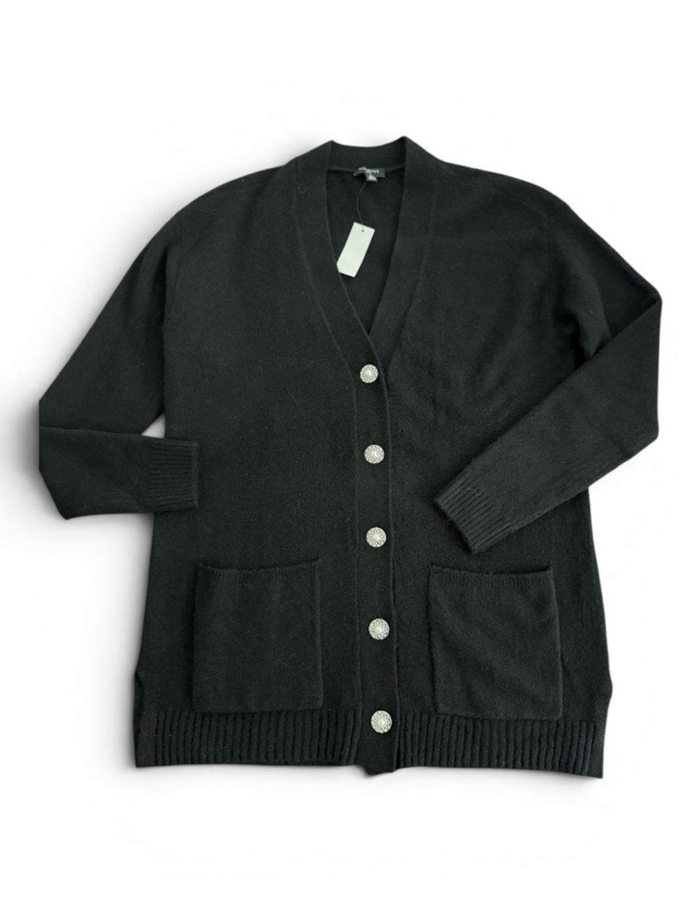 TALBOTS WOMENS CARDIGAN SWEATER FANCY BUTTONS PETITE SMALL BLACK